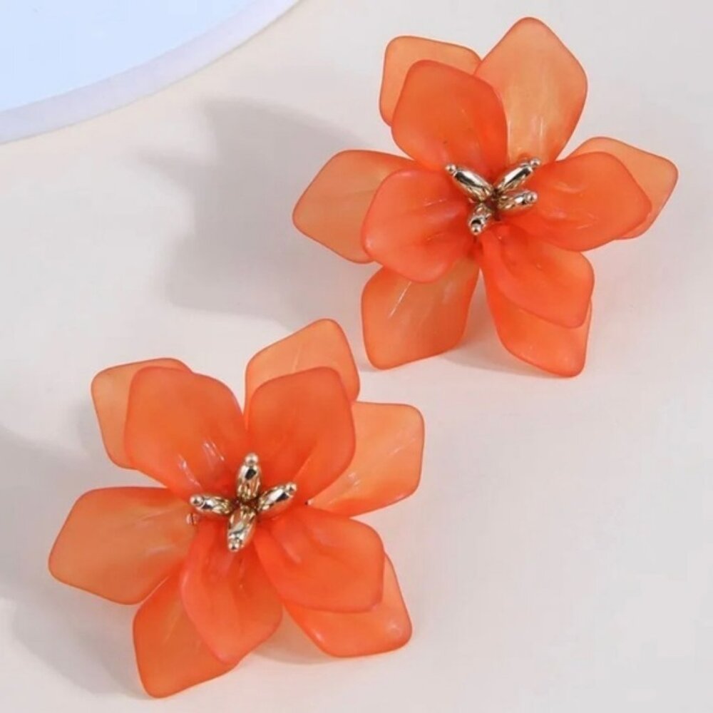 Large bold orange flower floral earrings